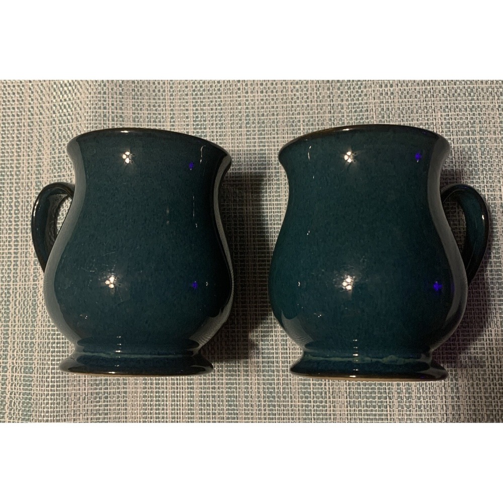 Set Of 2 Denby Greenwich Craftsman Mug Green‎ White 4" Made In England